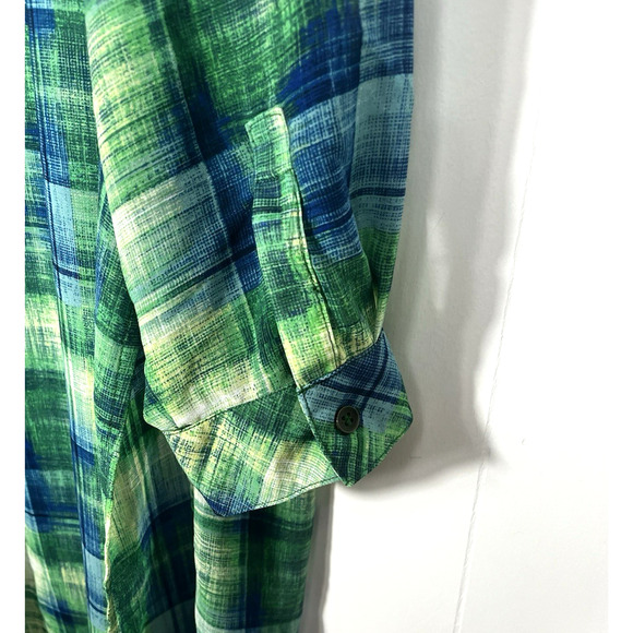 Catherines Featherweight Plaid Tunic Duster Button Front Blue Green Size 3X - Picture 8 of 11